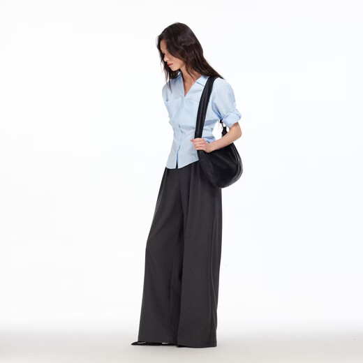 VEROMODA shirt women's 2026 spring new style waist V-neck adjustable sleeve length commuting top New Year's Eve Tryptamine Blue S