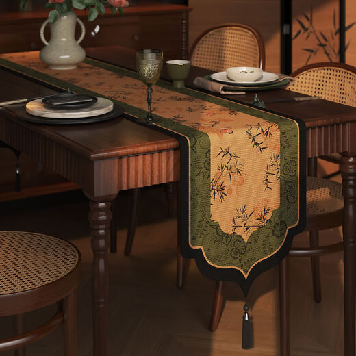 Fantasy style table runner, tablecloth, long coffee table runner, TV cabinet sideboard cover, floral tea sea, triangular rice tassel table runner, linen cloth 30x260cm (applicable to tabletop length 200220cm)