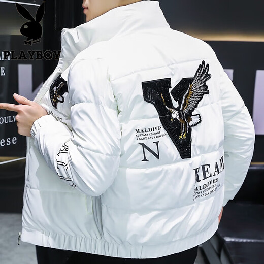 花花公子（PLAYBOY）棉衣男外套男秋冬季新款厚棉服男士亮皮羽休闲绒服男冬装棉袄男装 1808黑色 XL 125-140斤