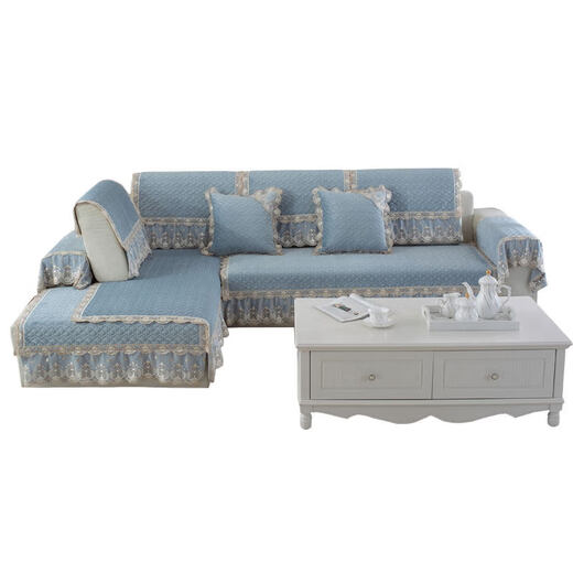 Xinjinngle sofa cushion high-end sofa towel light luxury 2025 popular European non-slip plush cushion four seasons universal leather cloth Pandora-off-white 100cm*240cm +15 lace