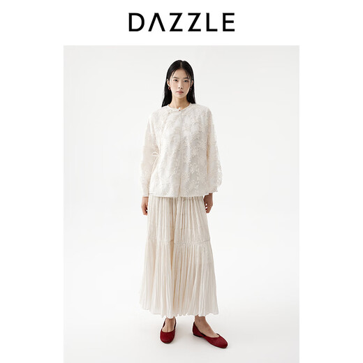 DAZZLE New Year Green Series Disu Tops Women's 2026 Spring White Long Sleeve Small Tops White S