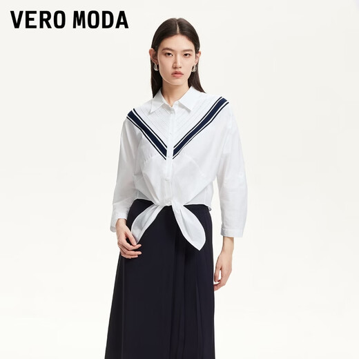 VEROMODA shirt 2026 spring new pure cotton knotted loose striped splicing top simple and fashionable 326131002 bleached color XS