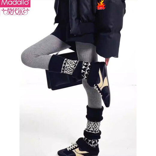 Modal Fair Isle socks autumn and winter thickened pile socks with pantyhose thickened warm slimming wool calf sleeves stockings dark gray 1 pair one size fits all Fair Isle style/soft wool feel