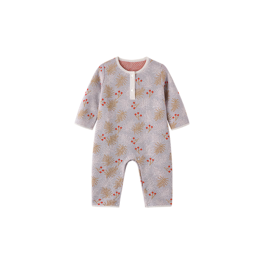 SaintBuD Spring and Autumn Baby Jumpsuit Mulberry Silk Cashmere Newborn Baby Jacket Warm Outing Clothes Flower Shadow Gray 66cm