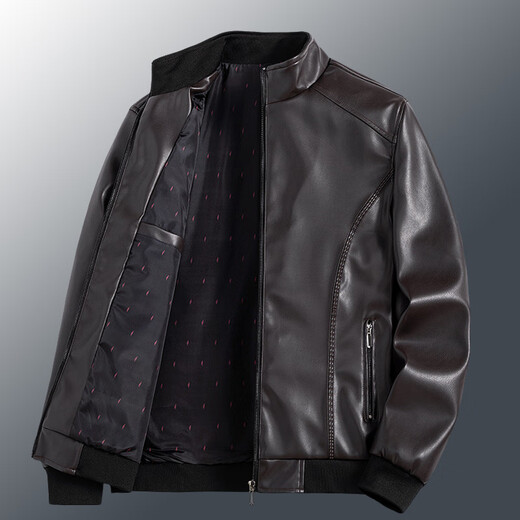 Fat Donglai Large Size Leather Jacket Men's Autumn and Winter Casual Stand-up Collar Leather Jacket Loose Fat Donglai Same Style 5926 Black 3XL Recommended 145165Jin Jin is equal to 0.5 kg