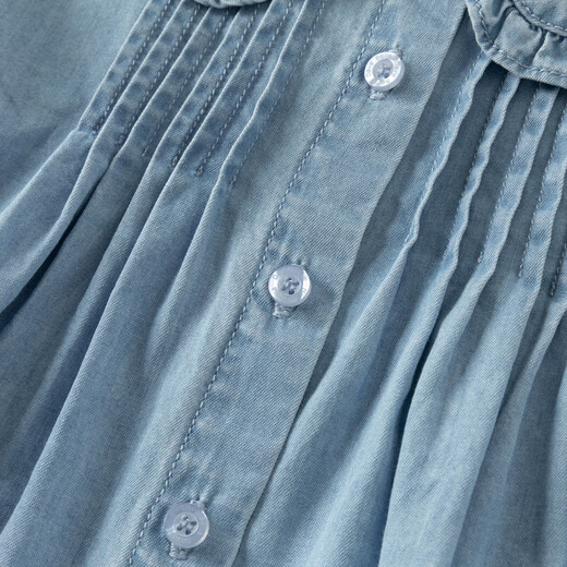 DAVE&BELLA children's shirts 2026 spring new pure cotton girls' denim shirts for baby girls long-sleeved tops children's clothes denim blue ready stock 120 cm (recommended height 110-120cm)