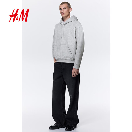 H&M Men's Sweatshirt 2025 Winter Plus Velvet Couple Outdoor Drop Shoulder Loose Red Christmas Hoodie 0970819 Gray S 170/92