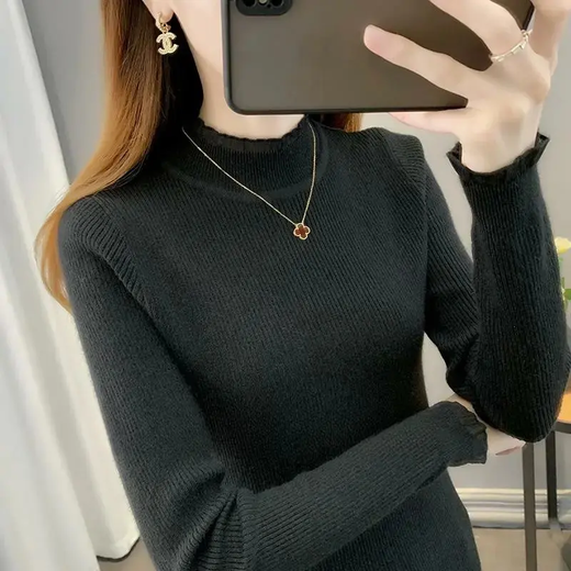 Sweater women's bottoming sweater autumn new style 2025 Western style half turtleneck sweater slim fit with long sleeve sleeves apricot L 100-110Jin Jin equals 0.5 kg
