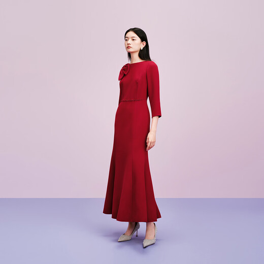 La Koradior (La Koradior) Shopping mall same style Lakoradior Lakoradior new slim-fitting fishtail bow dress for young celebrities, medium red M