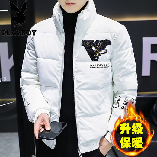 花花公子（PLAYBOY）棉衣男外套男秋冬季新款厚棉服男士亮皮羽休闲绒服男冬装棉袄男装 1808黑色 XL 125-140斤