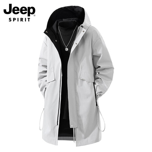 JEEP SPIRIT Jeep Windbreaker Men's Spring Teen Trendy Hooded Windproof Casual Mid-Length Jacket Black 3XL