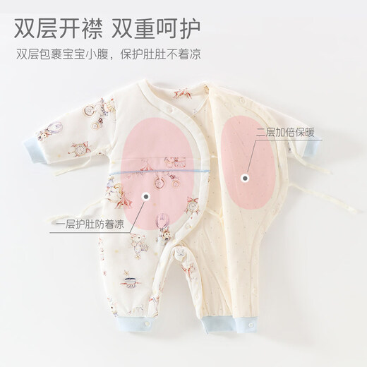 JOYNCLEON baby jumpsuit, newborn quilted and thickened harem, small month old baby clothes, infant and toddler outing clothing, Orange Rhyme Time 59cm, 1-3 months, recommended weight 3.5-6.9kg