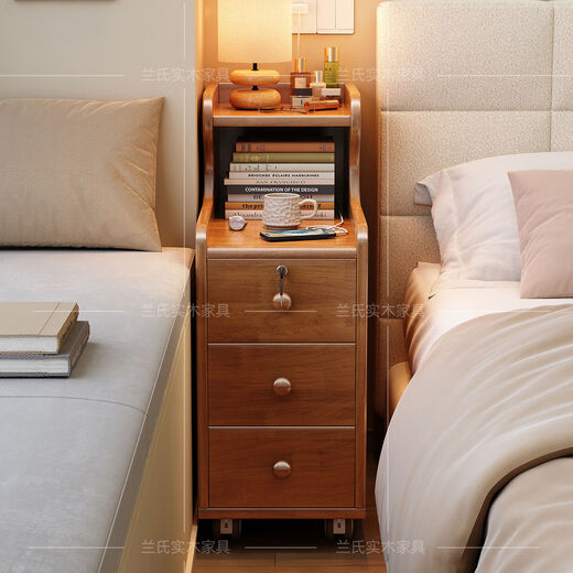 Fantasy Bedside Table Bedroom Small Bedside Table Movable Narrow Cabinet FAS Grade Rubber Wood 216 Upgraded Model #Original Wood Color 40x40x70cm