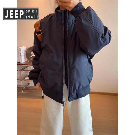 JEEP SPIRIT吉普藏青色轻薄鸭绒羽绒服男冬季美式抗寒保暖立领工装外套 黑色 5XL 200至220斤可穿