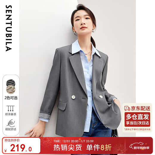 Shangdubila temperament commuting professional small suit for women autumn versatile high-end suit casual jacket gray M