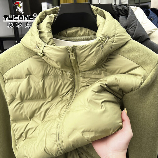 Woodpecker Austrian fleece splicing thin down jacket men's autumn and winter hooded polar fleece jacket casual stand-up collar fleece jacket P8008 black M