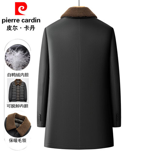 皮尔卡丹皮衣男款可脱卸内胆羽绒服冬季男中长款翻毛领皮外套中老年人冬装
