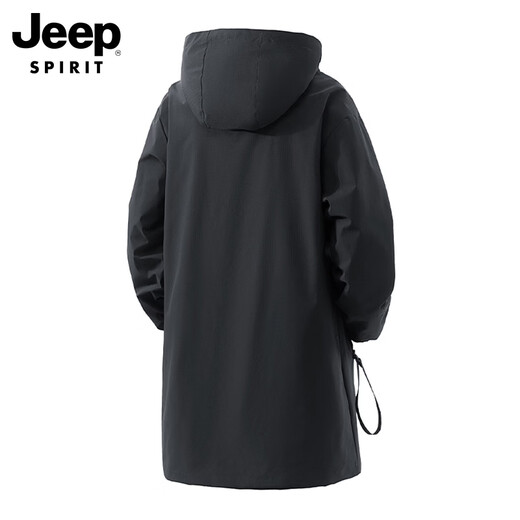 JEEP SPIRIT Jeep Windbreaker Men's Spring Teen Trendy Hooded Windproof Casual Mid-Length Jacket Black 3XL