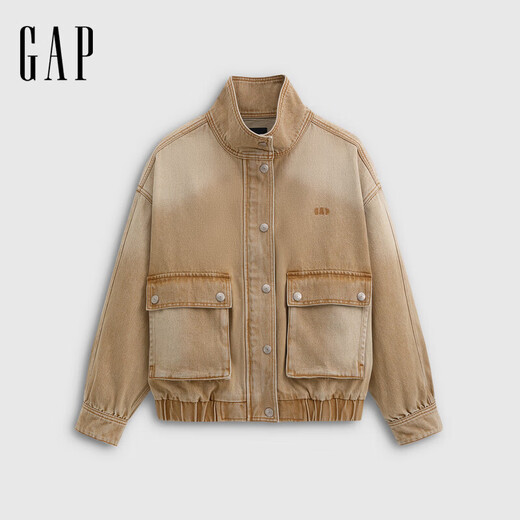 GAP Women's 2026 Spring New Logo Embroidered Workwear Loose Stand Collar Denim Jacket 859835