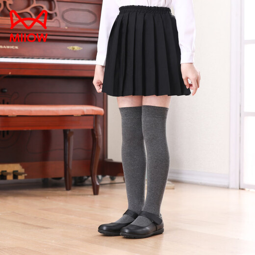 MiiOW Girls' Stockings Over Knees Spring and Autumn Pure Cotton Medium Thick Children's Students' Bottoming Socks Black College Style High Socks Black 1 Pair Free Size M Size Height 105-125cm