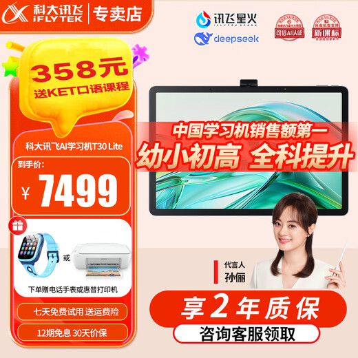 IFLYTEK Artificial Intelligence Learning Machine T30Pro/T30 Lite Primary School Junior High School High School AI Accurate Question Answering Spark + DeepSeek Large Screen Eye Protection Student Tablet Tutoring Machine T30 Lite 8+512G 12.5 inches