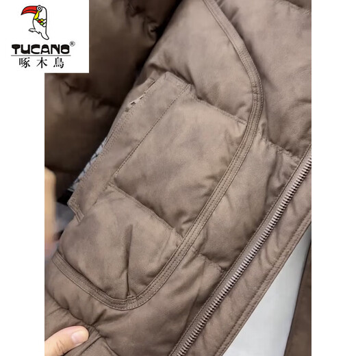 Woodpecker (TUCANO) 2025 winter new leather down jacket men's trendy style detachable fur collar cold-proof jacket thickened winter jacket black M