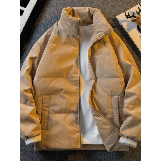 Playboy в горизонтальном стиле, модный высококачественный белый утиный пух, легкий и тонкий пуховик, мужской зимний вельветовый пиджак в американском стиле с воротником-стойкой для мужчин, железно-серый M (90-105Jin Jin равен 0,5 кг)