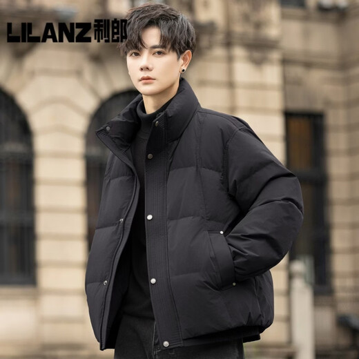 Мужской пуховик с воротником-стойкой Lilang, новинка 2026 года, зимнее утолщенное хлебное пальто, короткая модная повседневная теплая куртка Xuanwu, черный (новый национальный стандарт 90, бархат, бархат с защитой от высверливания) 3XL (170-200Jin Jin равен 0,5 кг)
