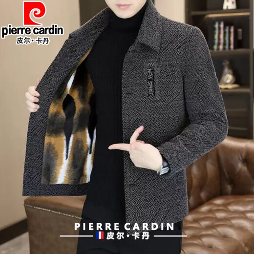 Pierre Cardin Abrigo de lana engrosado de terciopelo para hombre Chaqueta de lana corta y delgada para jóvenes de invierno Chaqueta cálida y atractiva de estilo coreano azul gris M