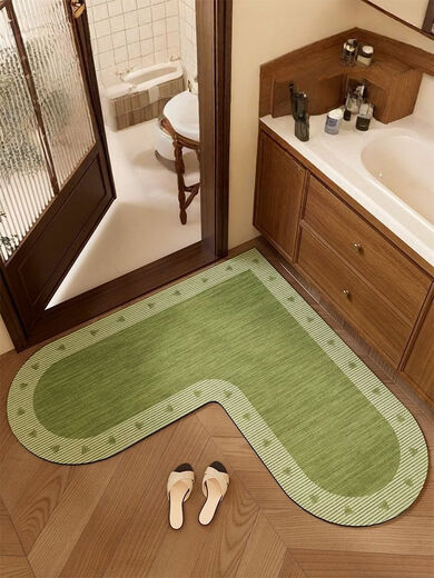 Fantasy green medieval style L-shaped bathroom floor mat bathroom diatom mud kitchen floor mat toilet door strong absorbent carpet 20X20 Q lilac knot silver ion antibacterial whale black absorbing technology