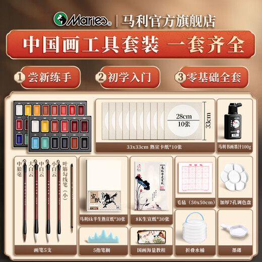 Marley Chinese Painting Pigment Set Solid Chinese Painting Materials Primary School Students Chinese Painting Supplies Tools Full Set Ink Painting Chinese Painting Pearlescent Pigment 12 Pieces 12 Color Chinese Painting + Pearlescent Watercolor