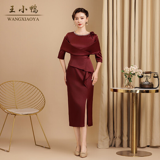 Wang Xiaoya 2026 early spring small mother red dress happy mother-in-law wedding banquet mother-in-law high-end dress Lafite red L