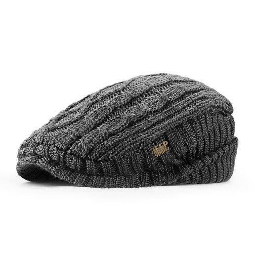 JEEP SPIRIT Jeep knitted hat autumn and winter new style plus velvet thickening windproof and coldproof ear protection beret woolen hat forward hat men black one size