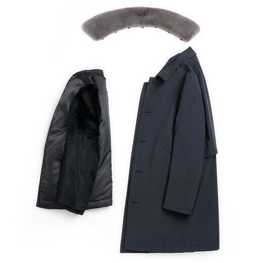 CHEVALPES international first-line brand parka fur men's fur one-piece lapel mink liner mink coat full mink navy blue mink with mink + rabbit fur sleeves M 165