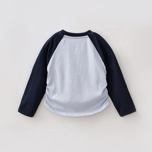 MARC&JANIE Mark Jane Nautical Movement Girls Contrast Color Smocked T-shirt Children's Tops 2026 Spring New Style 560160 Navy Blue 110 cm (recommended height 101-110cm)