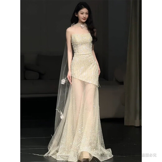 Chuangjingyi selects high sense party dress fishtail slim temperament host dinner toast dress bride female engagement dress picture color 2XL