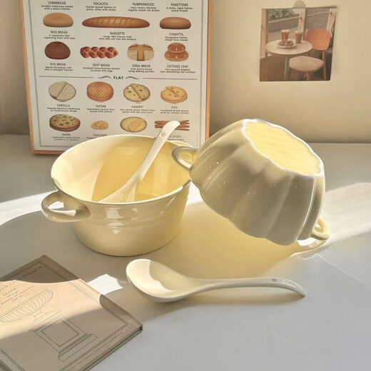 Tuojin Yeyu Nai Huhu large capacity ceramic instant noodle bowl household ins style snail noodle bowl with spoon 1.4L petal shaped soup large capacity 10 inch soup bowl 2010ml