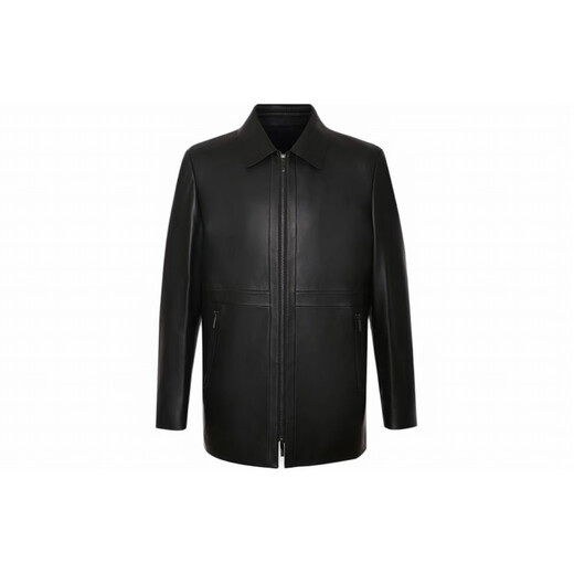 SATCHI solid color lapel zipper slim leather jacket men's black black one size 48