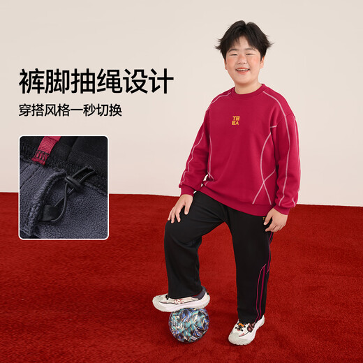 Tony Piggy New Year's Clothes for the Year of the Horse Fat children's pants plus velvet warm children's sports pants teenagers casual sweatpants Side webbing trousers black 140 Recommended 130-145 high, 75-90 Jin Jin is equal to 0.5 kg