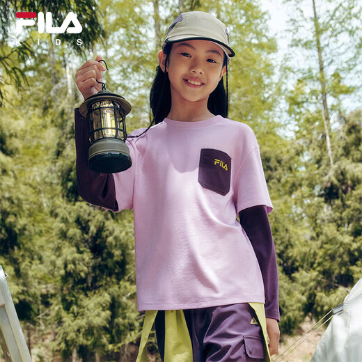 FILA Children's Clothing Long T Category 2025 Autumn New Men's and Women's Long Sleeve T-shirts for Medium and Large Children Blushed Purple-VT 130