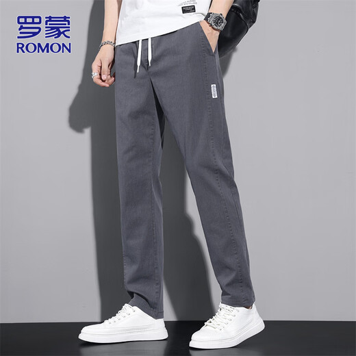 ROMON pants men's spring 2026 new loose casual pants men's business commuting straight trousers dark gray 32