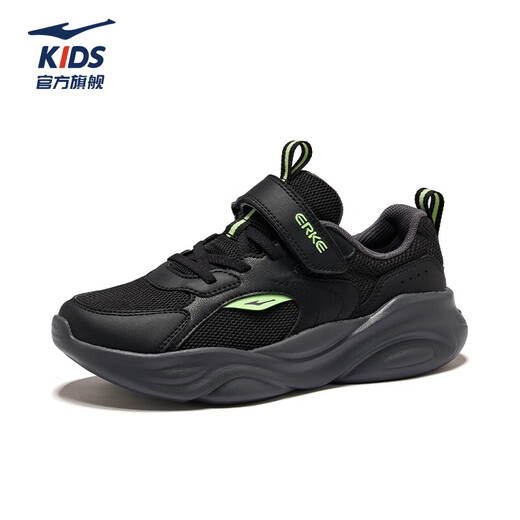 Hongxing Erke Children's Sports Shoes for Boys and Girls 2026 Spring and Summer New Mesh Velcro Lightweight Casual Running Shoes | Sichuan Line 4 Men's Secret Mesh Black/Fluorescent Energy Green 31