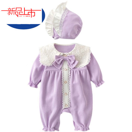Disney baby spring and autumn long-sleeved one-piece baby girl cute princess harem Internet celebrity fashion full moon 100-day outing romper red J hooded lace collar one-piece 66 52cm