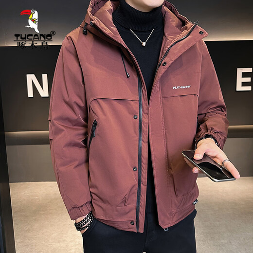 啄木鸟（TUCANO）二棉男装秋冬季2026新款连帽外套男士冲锋衣款夹克夹棉加厚上衣服 黑色 L