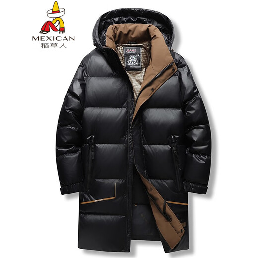 Scarecrow Fat Man Winter New Plus Size Plus Size Down Jacket Men's Thickened Mid-Length Removable Hat Warm Winter Clothes Black Brown 3XL (190-210Jin Jin is equal to 0.5kg)