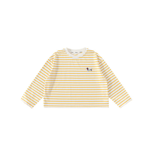 INSBOBO children's clothing girls long-sleeved T-shirt 2026 spring new style children's striped tops girls clothes medium and large children yellow stripes 110