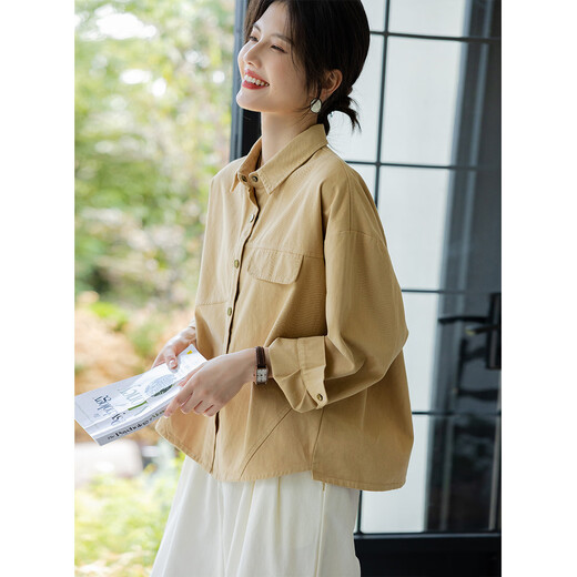 Ives (ITISF4) popular shirt jacket spring style brushed loose casual all-match short outer top turquoise one size