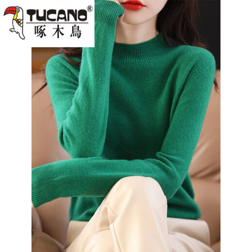 Woodpecker (TUCANO) wool fleece first-line ready-to-wear Merino 100 wool sweater women's half turtleneck long-sleeved fleece sweater autumn and winter knitted official flagship Klein Blue S