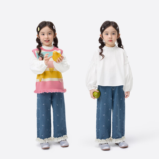 Xiaoyinman children's clothing girls pure cotton fungus shirt 26 spring fashionable sweet casual top for children and middle-aged girls off-white 105