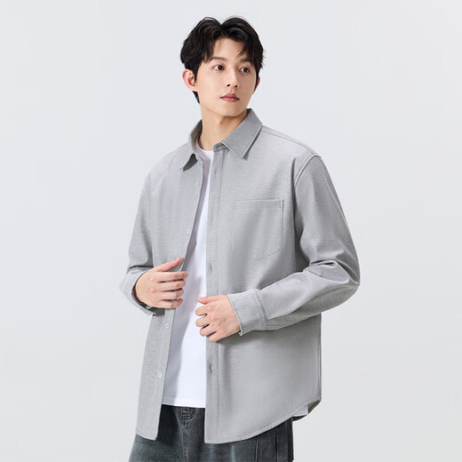 MINISO бархатная рубашка мужская зимняя оксфордская утолщенная рубашка с длинными рукавами молодежная простая многослойная куртка высокого класса мужская бархатная оксфордская рубашка серого цвета M 170 (одинаковый стиль для мужчин и женщин)